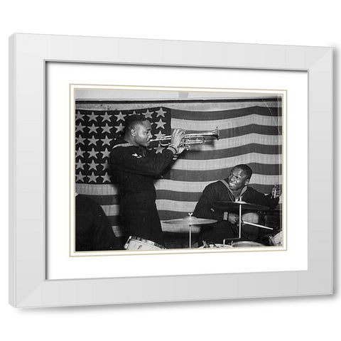 WWII Special United States Naval Construction Battalion Band White Modern Wood Framed Art Print with Double Matting by U.S. Archives