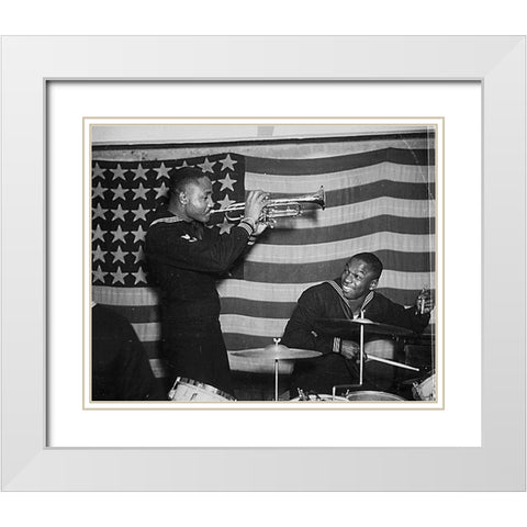 WWII Special United States Naval Construction Battalion Band White Modern Wood Framed Art Print with Double Matting by U.S. Archives
