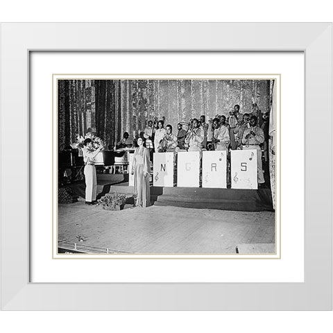 WWII Josephine Baker sings the National Anthem White Modern Wood Framed Art Print with Double Matting by U.S. Archives