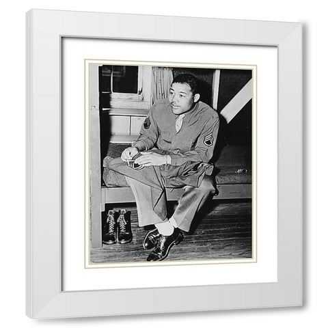 WWII World Heavyweight champ Joe Louis White Modern Wood Framed Art Print with Double Matting by U.S. Archives