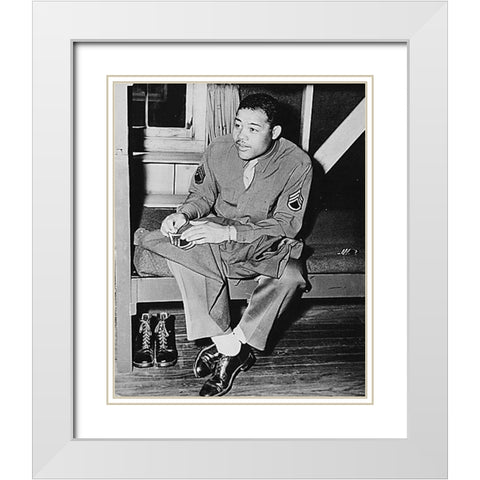 WWII World Heavyweight champ Joe Louis White Modern Wood Framed Art Print with Double Matting by U.S. Archives