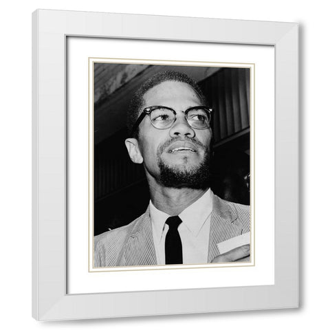Malcolm X at Queens Court White Modern Wood Framed Art Print with Double Matting by U.S. Archives