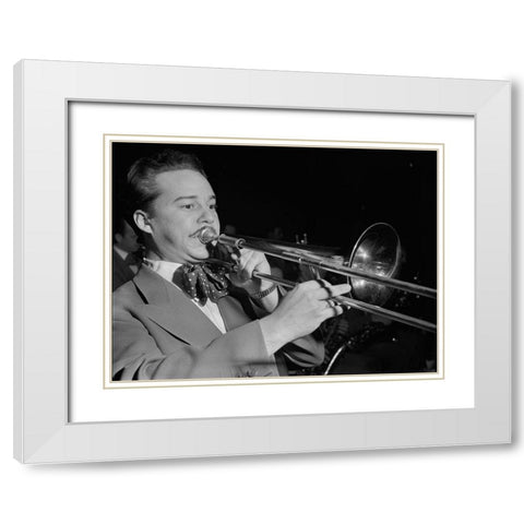 Jazz trombonist Eddie Bert 1947 White Modern Wood Framed Art Print with Double Matting by Gottlieb, William