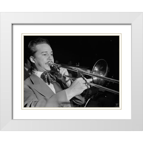 Jazz trombonist Eddie Bert 1947 White Modern Wood Framed Art Print with Double Matting by Gottlieb, William