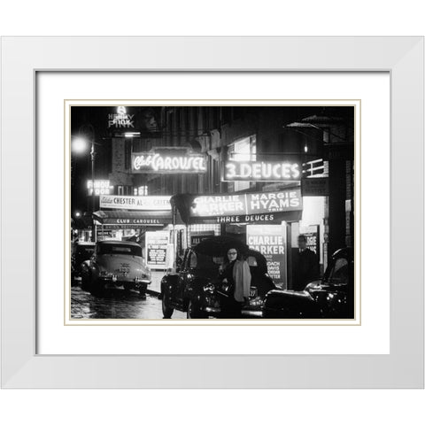 52nd Street-New York City 1948 White Modern Wood Framed Art Print with Double Matting by Gottlieb, William