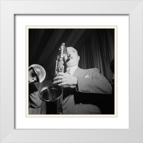Bud Freeman-Eddie Condons-New York 1947 White Modern Wood Framed Art Print with Double Matting by Gottlieb, William