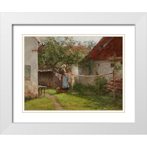 Wash Day-Bavaria White Modern Wood Framed Art Print with Double Matting by Adams, John Ottis