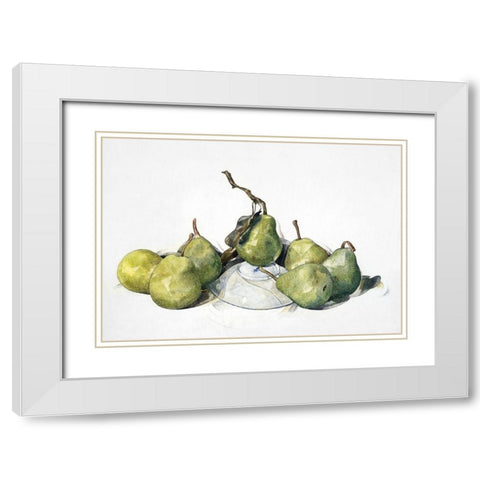 Green Pears White Modern Wood Framed Art Print with Double Matting by Demuth, Charles