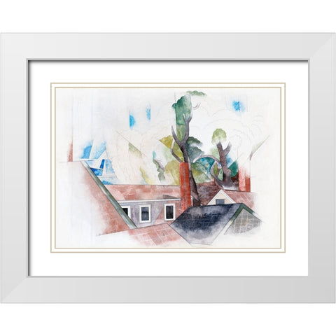 Rooftops and Trees White Modern Wood Framed Art Print with Double Matting by Demuth, Charles