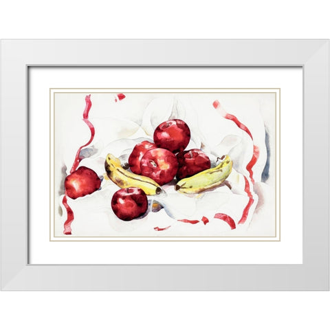 Still Life with Apples and Bananas White Modern Wood Framed Art Print with Double Matting by Demuth, Charles