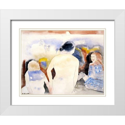 Woman with Black Hair and Two Children White Modern Wood Framed Art Print with Double Matting by Demuth, Charles