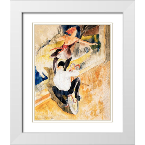 Bicycle Acrobats White Modern Wood Framed Art Print with Double Matting by Demuth, Charles