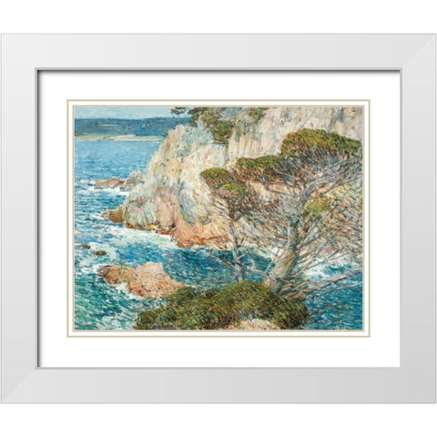 Point Lobos-Carmel White Modern Wood Framed Art Print with Double Matting by Hassam, Childe