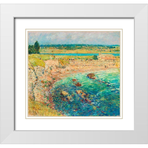 Baileyâ€™s Beach-Newport-R.I. White Modern Wood Framed Art Print with Double Matting by Hassam, Childe