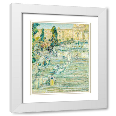 The Spanish Stairs-Rome White Modern Wood Framed Art Print with Double Matting by Hassam, Childe