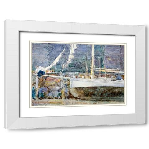 Drydock-Gloucester White Modern Wood Framed Art Print with Double Matting by Hassam, Childe