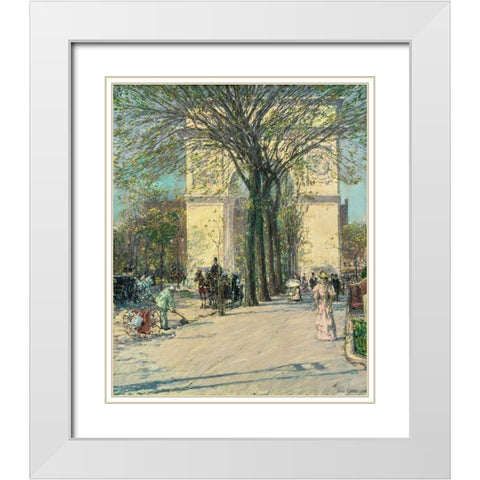 Washington Arch-Spring White Modern Wood Framed Art Print with Double Matting by Hassam, Childe