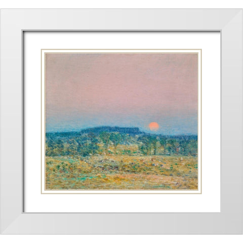 September Moonrise White Modern Wood Framed Art Print with Double Matting by Hassam, Childe