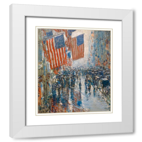 Rainy Day-Fifth Avenue White Modern Wood Framed Art Print with Double Matting by Hassam, Childe