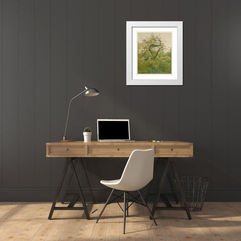 Peach Blossoms Villiers le Bel White Modern Wood Framed Art Print with Double Matting by Hassam, Childe