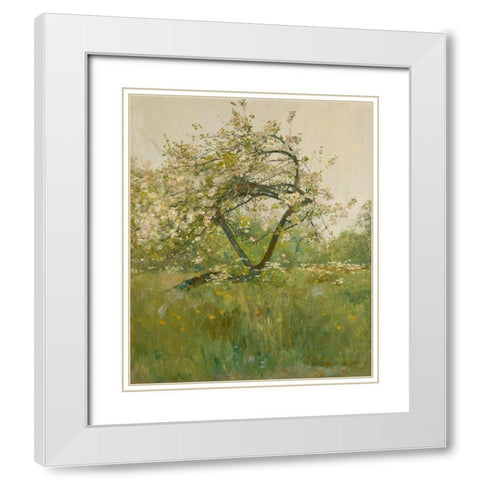 Peach Blossoms Villiers le Bel White Modern Wood Framed Art Print with Double Matting by Hassam, Childe