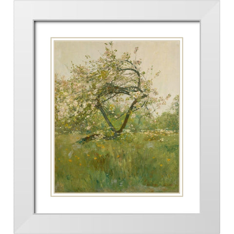 Peach Blossoms Villiers le Bel White Modern Wood Framed Art Print with Double Matting by Hassam, Childe