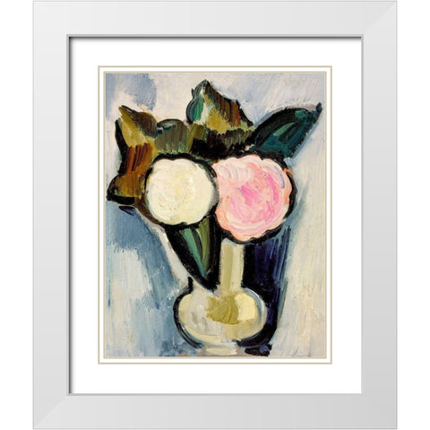 Pink and White Flowers in a Vase White Modern Wood Framed Art Print with Double Matting by Hartley, Marsden
