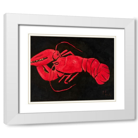 Lobster on Black Background White Modern Wood Framed Art Print with Double Matting by Hartley, Marsden