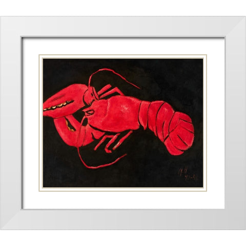 Lobster on Black Background White Modern Wood Framed Art Print with Double Matting by Hartley, Marsden