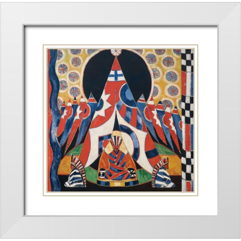 American Indian Symbols White Modern Wood Framed Art Print with Double Matting by Hartley, Marsden