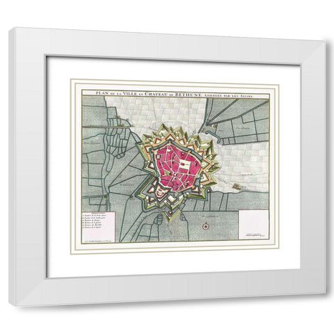 Map of Bethune-France White Modern Wood Framed Art Print with Double Matting by Vintage Maps