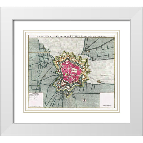 Map of Bethune-France White Modern Wood Framed Art Print with Double Matting by Vintage Maps