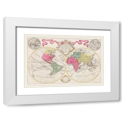 Mappa totius mundi adornata juxta observationes 1682 White Modern Wood Framed Art Print with Double Matting by L isle, Guillaume de