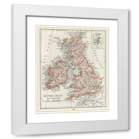 A cartographic map of the British Isles White Modern Wood Framed Art Print with Double Matting by Vintage Maps