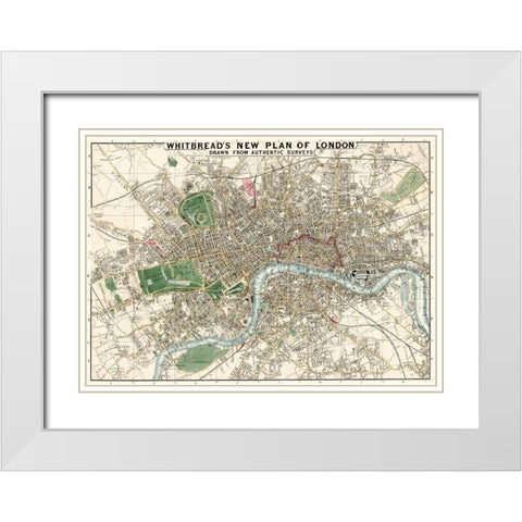 Whitbreads new plan of London drawn from authentic survey 1853 White Modern Wood Framed Art Print with Double Matting by Whitbread, J
