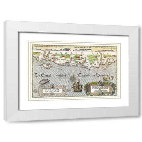 Map of the South England coast between the Isle of Wight and Dover White Modern Wood Framed Art Print with Double Matting by Doetechum, Joannes van