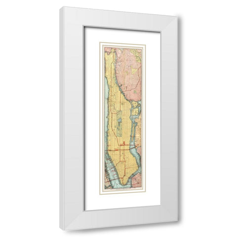 Rapid transit map of Manhattan and adjacent districts of New York City 1908 White Modern Wood Framed Art Print with Double Matting by Rand McNally and Company