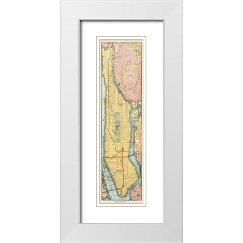 Rapid transit map of Manhattan and adjacent districts of New York City 1908 White Modern Wood Framed Art Print with Double Matting by Rand McNally and Company
