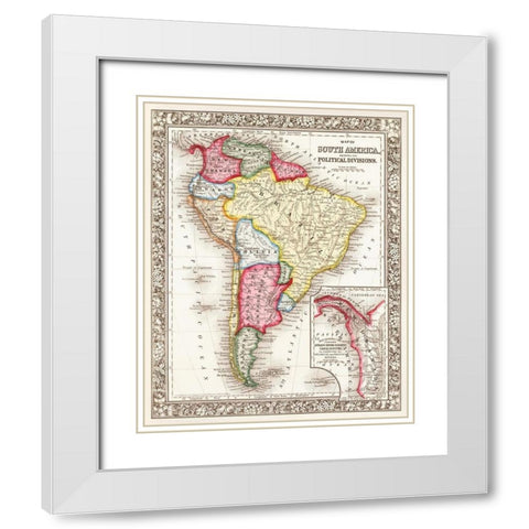 Map of South America 1863 White Modern Wood Framed Art Print with Double Matting by Mitchell, Samuel Augustus
