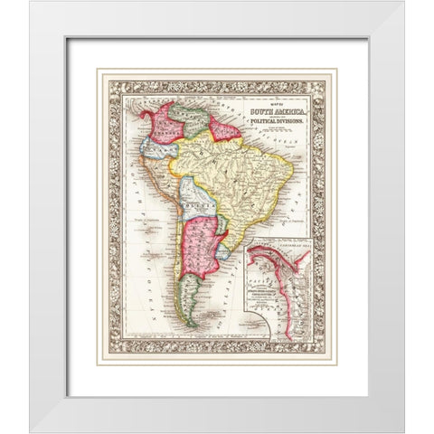 Map of South America 1863 White Modern Wood Framed Art Print with Double Matting by Mitchell, Samuel Augustus