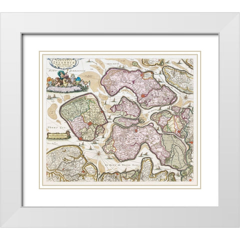 Map of Zeeland White Modern Wood Framed Art Print with Double Matting by Vintage Maps