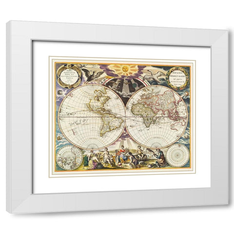 New World Map 1672 White Modern Wood Framed Art Print with Double Matting by Mitchell, Samuel Augustus