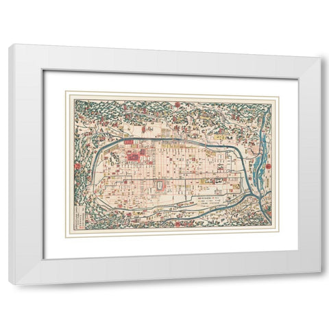 Map of Kyoto 1863 White Modern Wood Framed Art Print with Double Matting by Kahei, Takebara