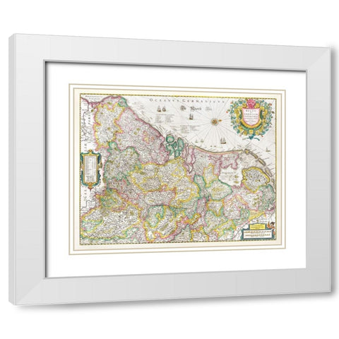 Map of the Netherlands 1631 White Modern Wood Framed Art Print with Double Matting by Hondius, Henricus