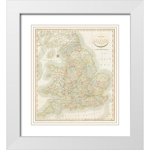 A new map of England 1811 White Modern Wood Framed Art Print with Double Matting by Cary, John