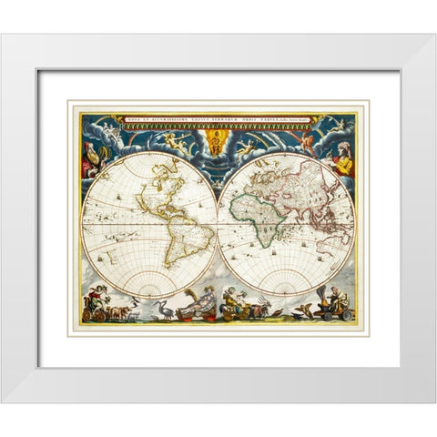 New and accurate map of the whole world White Modern Wood Framed Art Print with Double Matting by Blaeu, Joan