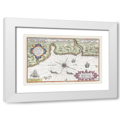 Map of the north coast of England at Newcastle upon Tyne 1583 White Modern Wood Framed Art Print with Double Matting by Doetechum, Joannes van