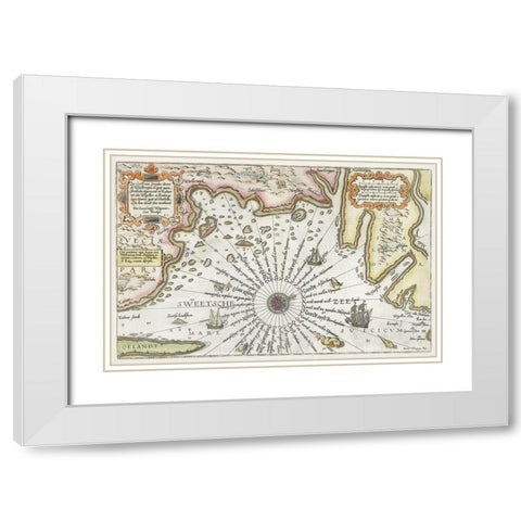 Map of the coast of Sweden between Kalmar and Stockholm 1583 White Modern Wood Framed Art Print with Double Matting by Doetechum, Joannes van