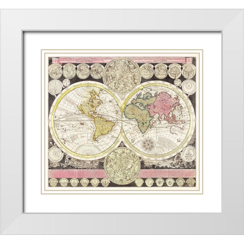 Flat earth globe with the celestial half round 1709 White Modern Wood Framed Art Print with Double Matting by Zuerner, Adam Friedrich