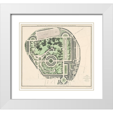 Marybone Park Farm Plan White Modern Wood Framed Art Print with Double Matting by Basire, James